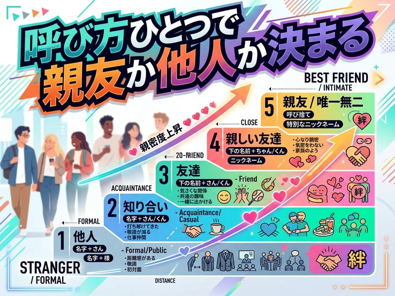 **呼び方で変わる人間関係の親密度を示す図。**