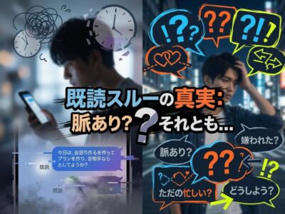 既読スルーの心理を描いた画像。男性がスマホを見ながら悩む。
