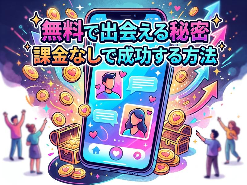 無料で出会える秘密と課金なしで成功する方法を示す、マッチングアプリのイラスト。