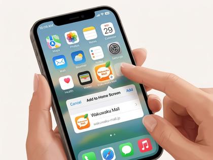 スマートフォンのホーム画面にウェブページのショートカットアイコンを追加する操作画面、800px×600px