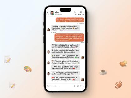 LINEのトーク画面イメージ、短いメッセージが2往復している様子、800×600