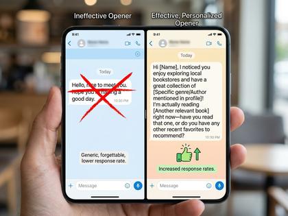 カフェでスマートフォンのメッセージ画面を見ながら微笑む女性のイメージ