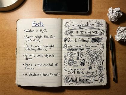 見開きのノートに二列で書き込みをしている机まわりの様子、800px×600px