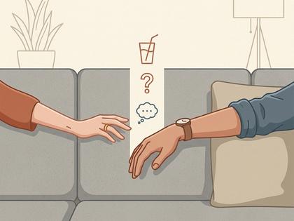 ソファで並んで座り、女性が男性の肩に軽く頭を預けている柔らかな室内シーン。800px×600px