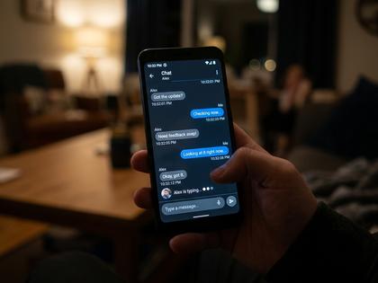 スマートフォンの通知を静かに確認する男性の手元、夜の室内照明