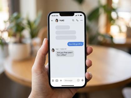 LINEのトーク画面をイメージした、短いメッセージのやりとりのイラスト。800px×600px