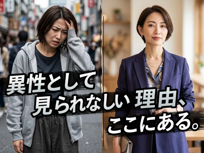 異性から見られないと悩む女性と、自信のある女性の比較。 (29文字)
