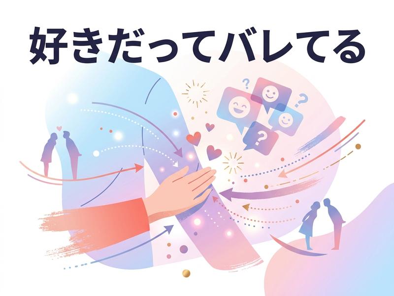「好きだってバレてる」の文字と、恋愛感情を表現した男女と手のイラスト。