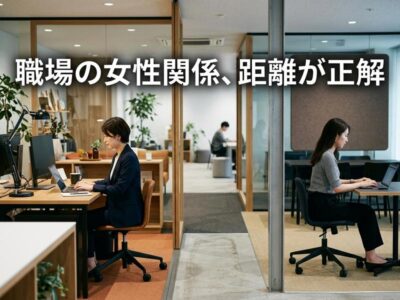 ガラスで仕切られたオフィスで、各自パソコンに向かって仕事をする2人の女性。