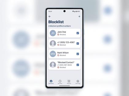 スマホのブロックリスト画面をイメージしたイラスト、シンプルなUIデザイン風