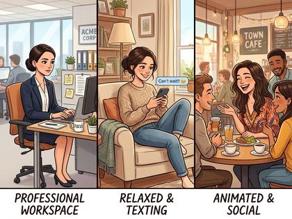 スマートフォンのLINE画面を見ながら微笑む女性のイメージ