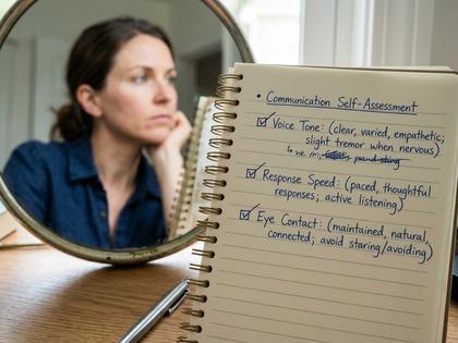 ノートに自分の行動を書き出して振り返っている女性の手元