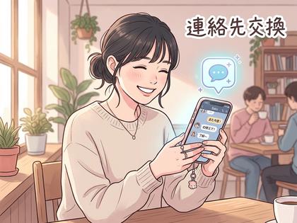 スマートフォンでメッセージ画面を見ながら穏やかに微笑む20代女性